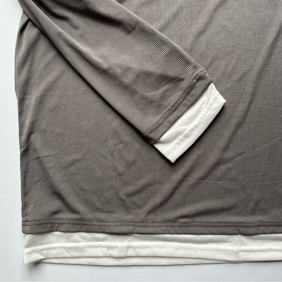 Misslook Gray Ribbed Faux Layered Long Sleeve Top - Picture 2 of 11